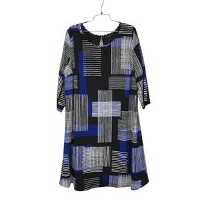 Lane Bryant Womens 14/16 Dress Knee Length Black w/ White & Blue Geometric Print